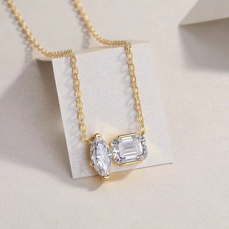 Double Diamond Mirage Moissanite Pendant – Elegant Light & Shadow Necklace