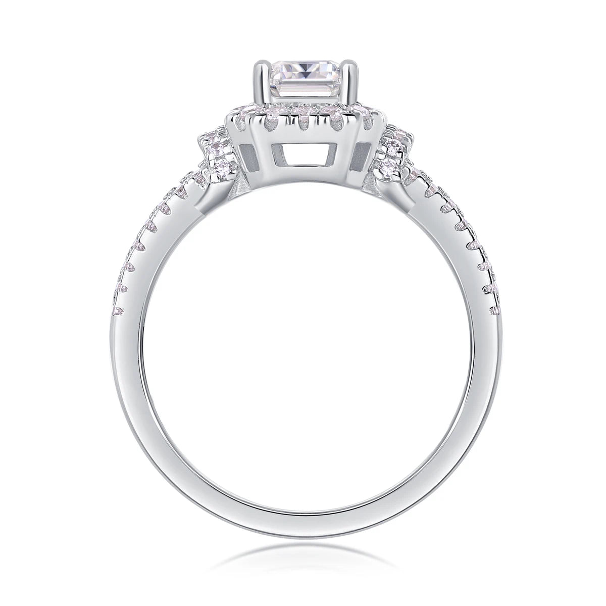 Dream Casket Moissanite Ring – Emerald Cut Elegance with Halo Pave Diamonds