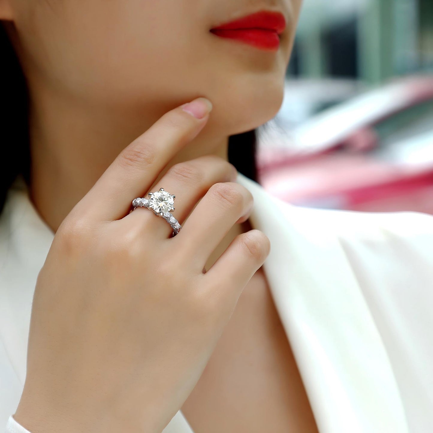 Lucky Goddess Moissanite Crown Ring – Six-Prong Elegance, Sparkling Love