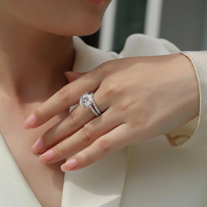 Starlit Duet” Moissanite Ring – Dazzling Double Halo, 925 Silver, Romantic Promise