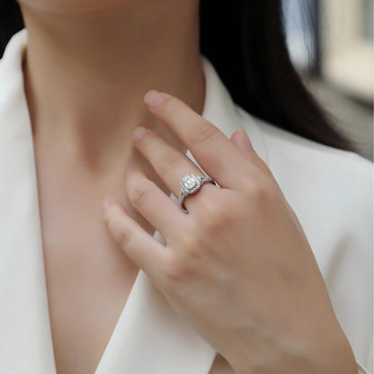 Dream Casket Moissanite Ring – Emerald Cut Elegance with Halo Pave Diamonds