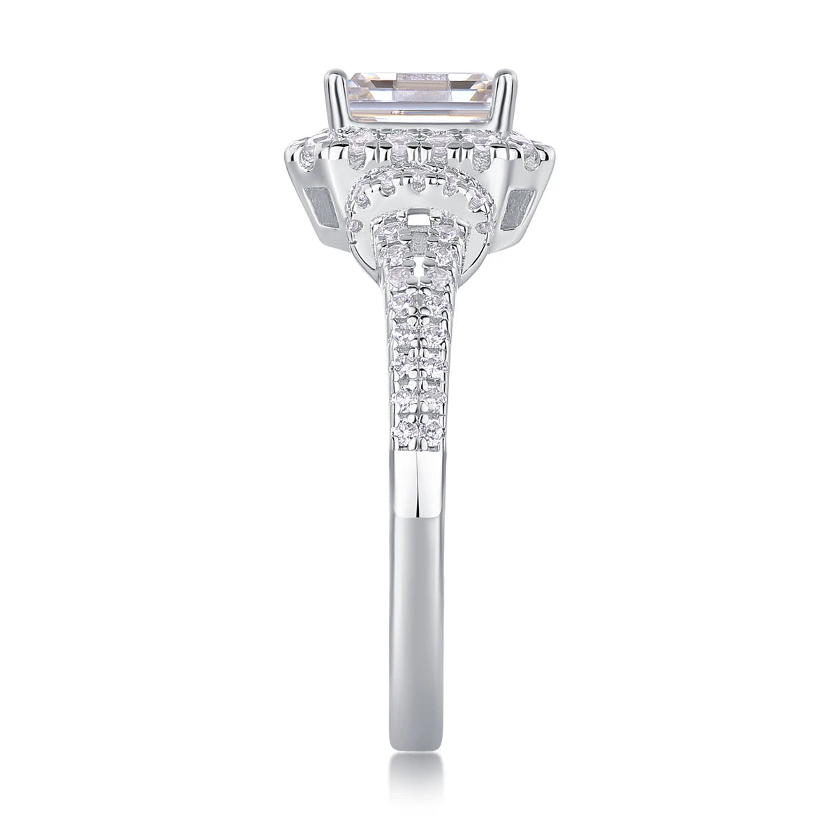 Dream Casket Moissanite Ring – Emerald Cut Elegance with Halo Pave Diamonds
