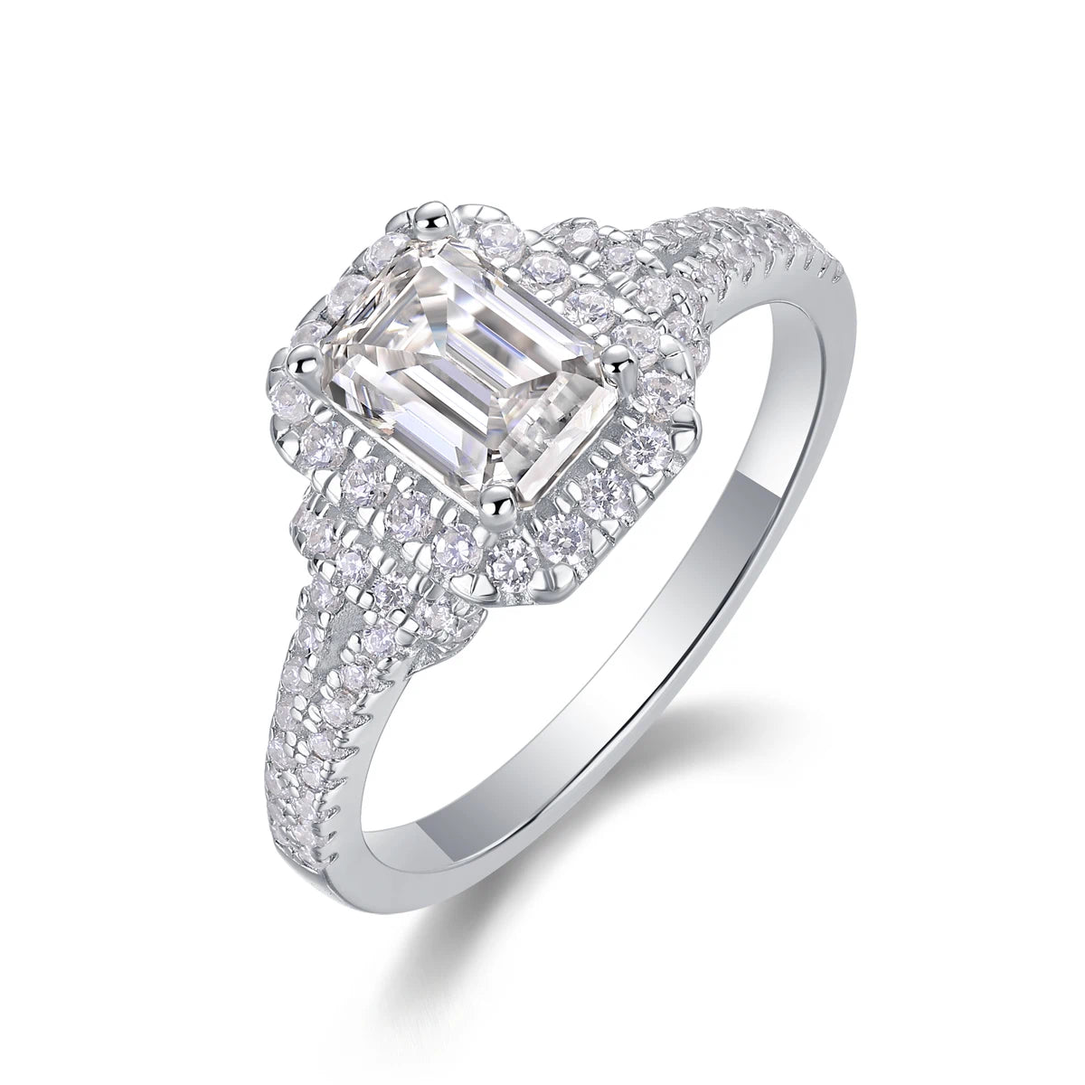 Dream Casket Moissanite Ring – Emerald Cut Elegance with Halo Pave Diamonds