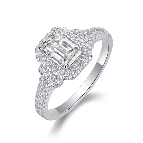 Dream Casket Moissanite Ring – Emerald Cut Elegance with Halo Pave Diamonds