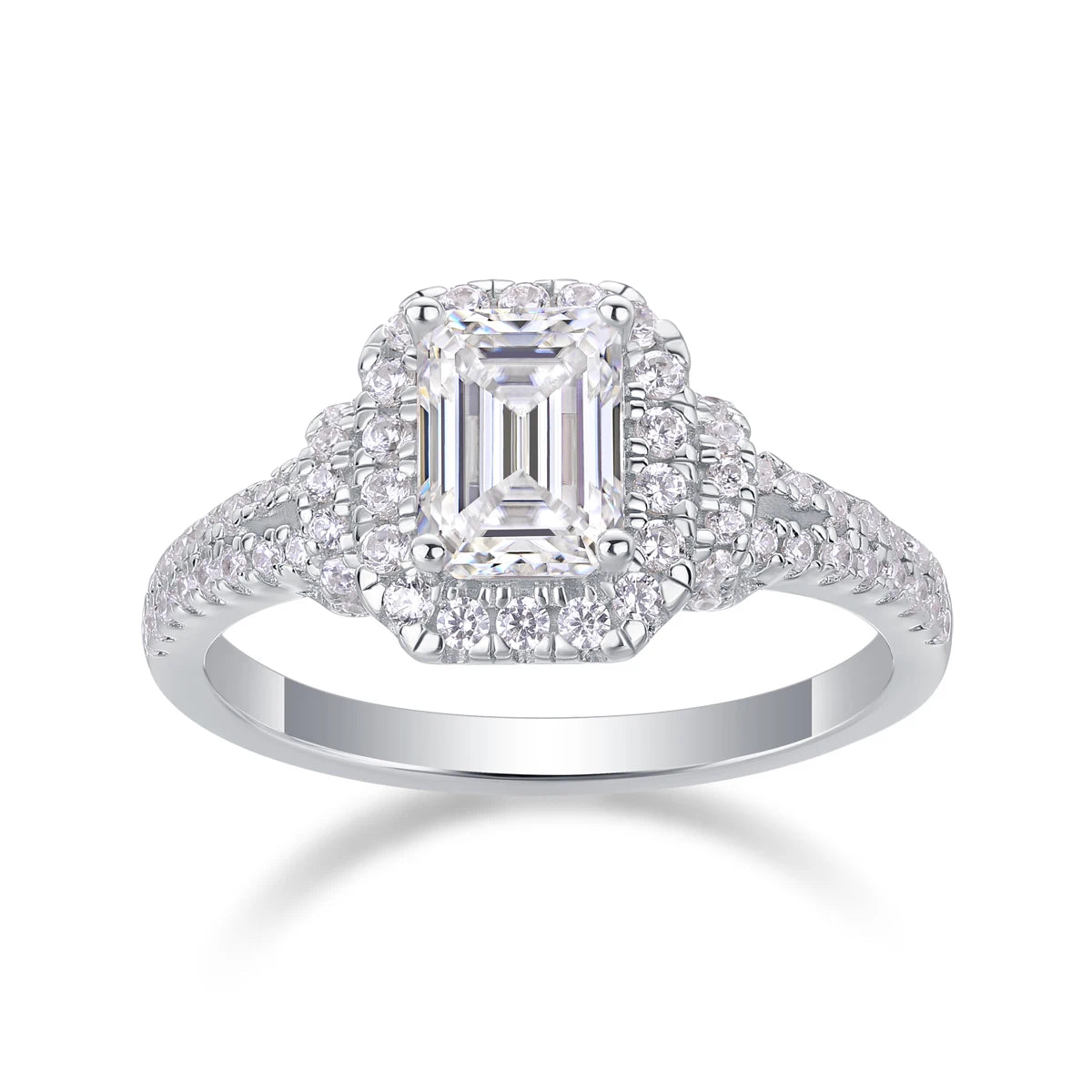 Dream Casket Moissanite Ring – Emerald Cut Elegance with Halo Pave Diamonds