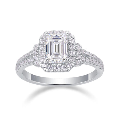 Dream Casket Moissanite Ring – Emerald Cut Elegance with Halo Pave Diamonds