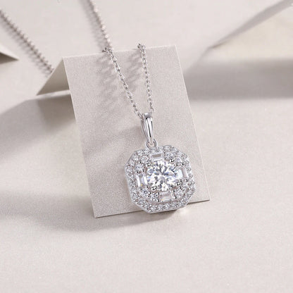 Moissanite Mini Cube Pendant Necklace – Chic Geometric Sparkle