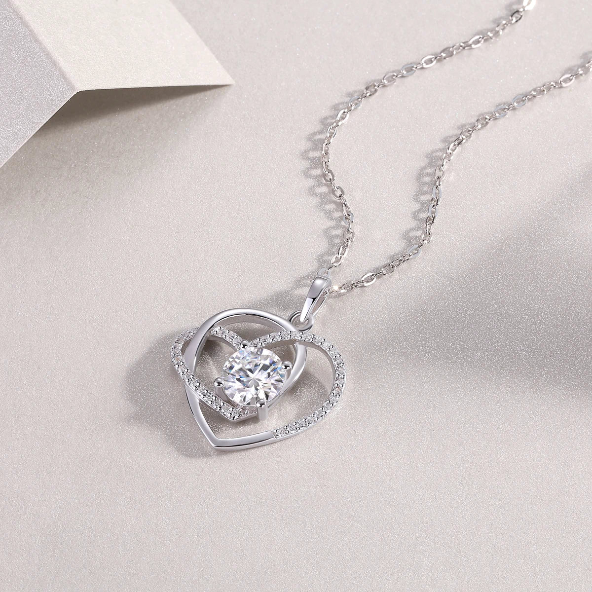 Moissanite Heart Pendant – Intertwined Love Necklace