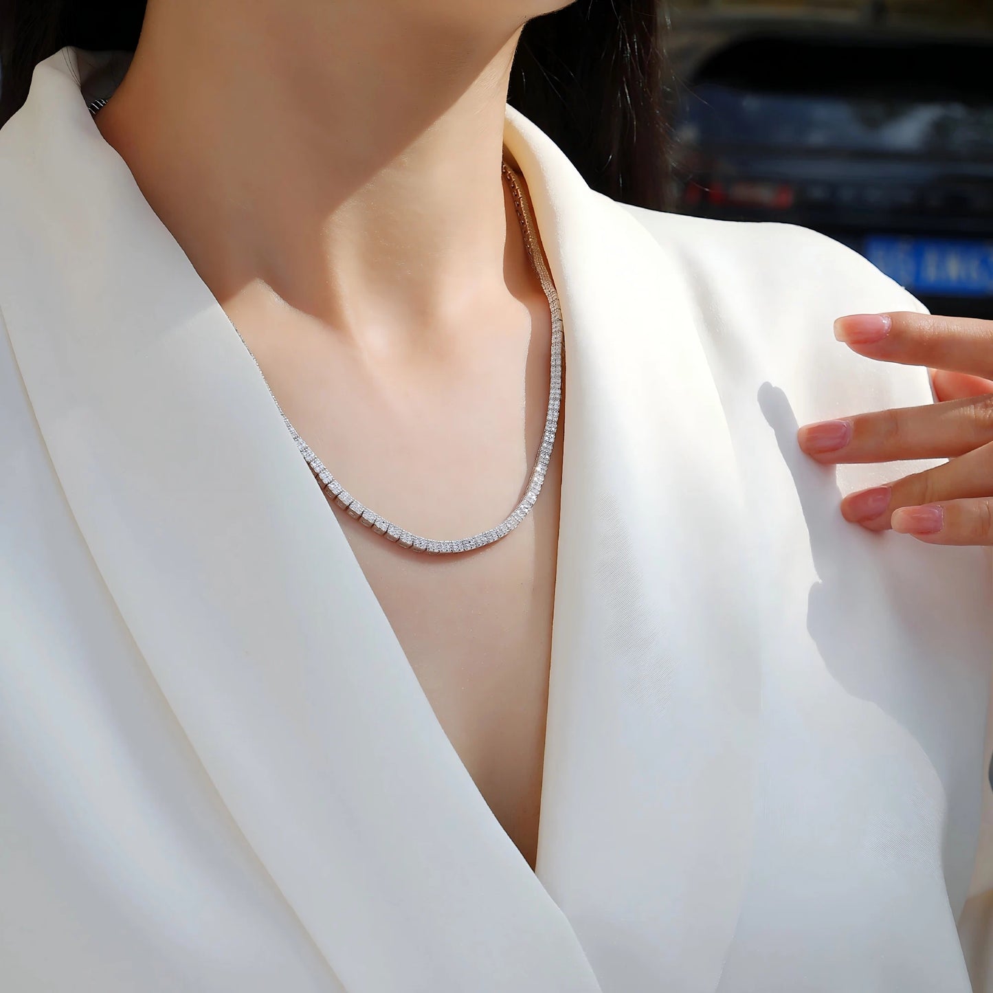 Winter Lake Moissanite Necklace – Elegant Sparkling Square Pendant