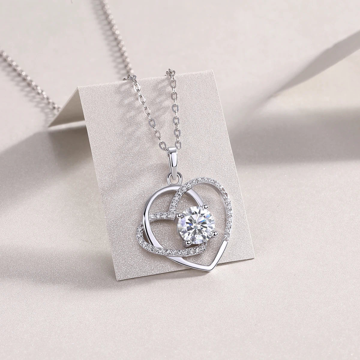 Moissanite Heart Pendant – Intertwined Love Necklace