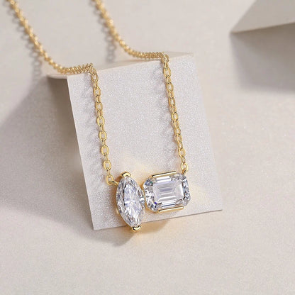 Double Diamond Mirage Moissanite Pendant – Elegant Light & Shadow Necklace