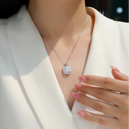 Moissanite Mini Cube Pendant Necklace – Chic Geometric Sparkle