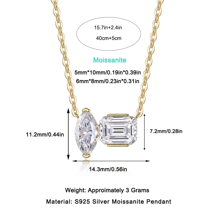 Double Diamond Mirage Moissanite Pendant – Elegant Light & Shadow Necklace