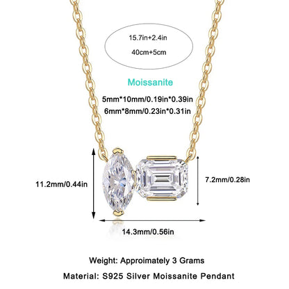 Double Diamond Mirage Moissanite Pendant – Elegant Light & Shadow Necklace