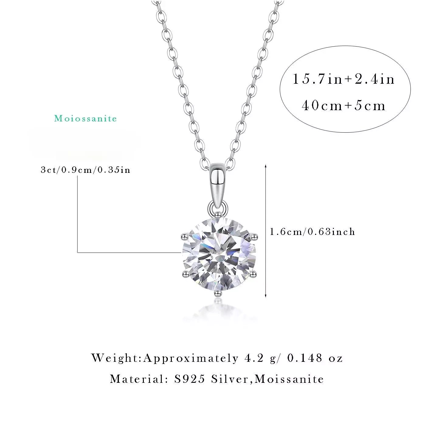 Dancing Breeze Moissanite Pendant – Classic Six-Prong Sparkle