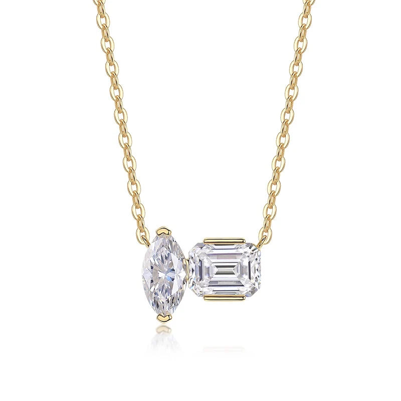 Double Diamond Mirage Moissanite Pendant – Elegant Light & Shadow Necklace
