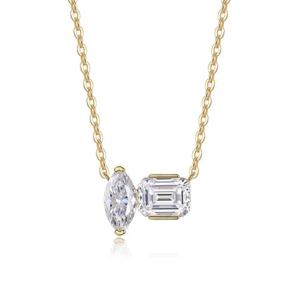 Double Diamond Mirage Moissanite Pendant – Elegant Light & Shadow Necklace