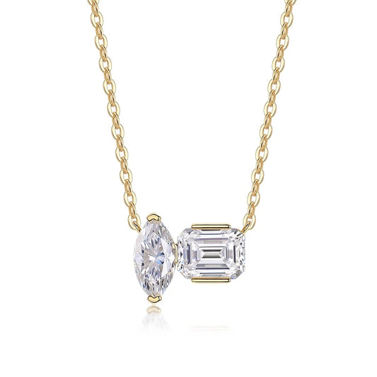 Double Diamond Mirage Moissanite Pendant – Elegant Light & Shadow Necklace