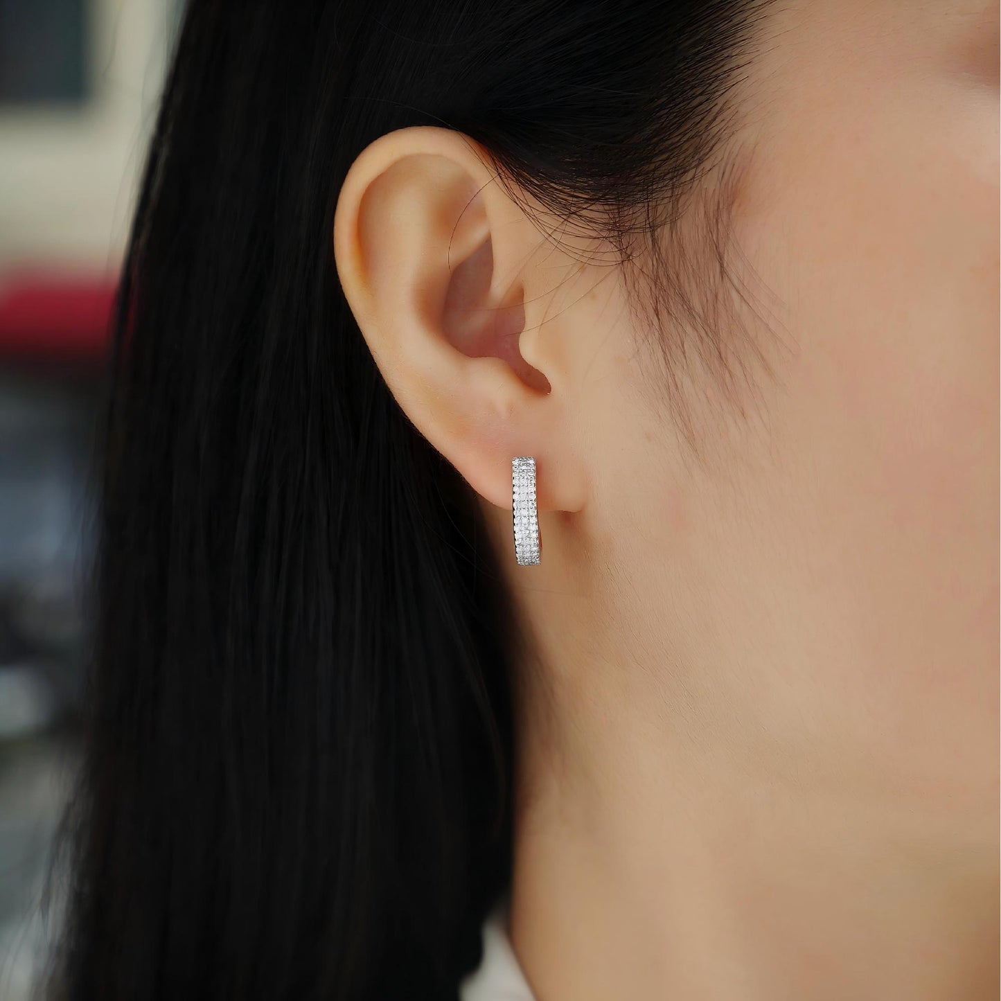Three-Row Moissanite Stud Earrings – Elegant & Sparkling