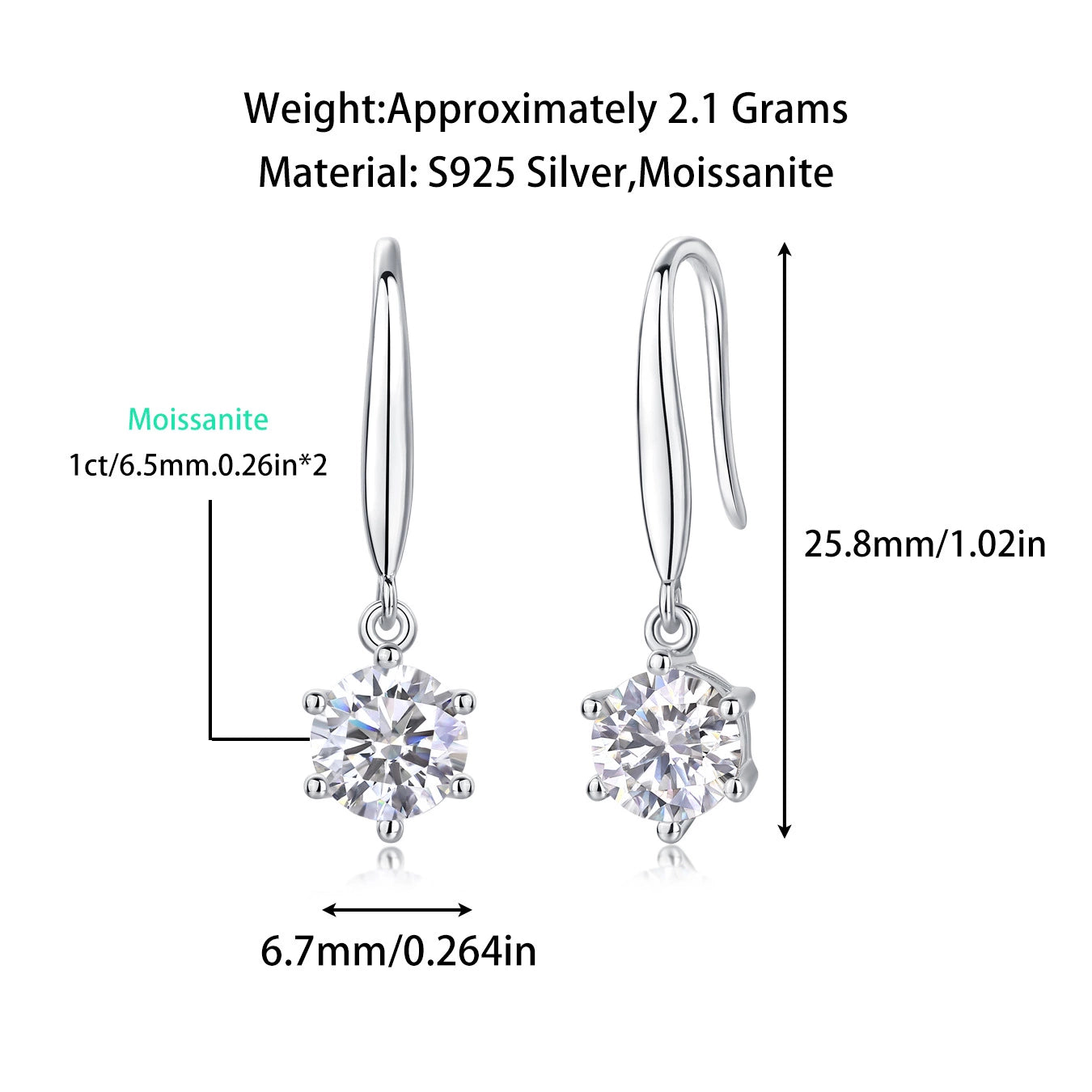 Pulsating Wind Moissanite Stud Earrings – Dazzling Round Cut, Six-Prong Elegant Setting, Sparkling Luxury Jewelry